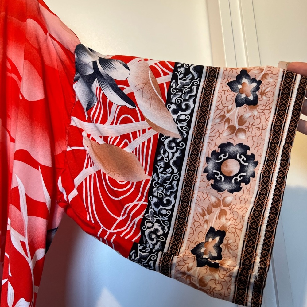 Printed Red Kimono